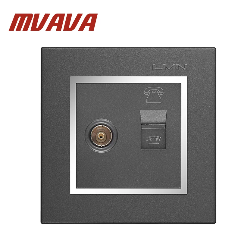 

MVAVA Telephone and Television wall socket,Decorative chromed PC panel double port TV Aerial Socket + RJ11 TEL wall outlet