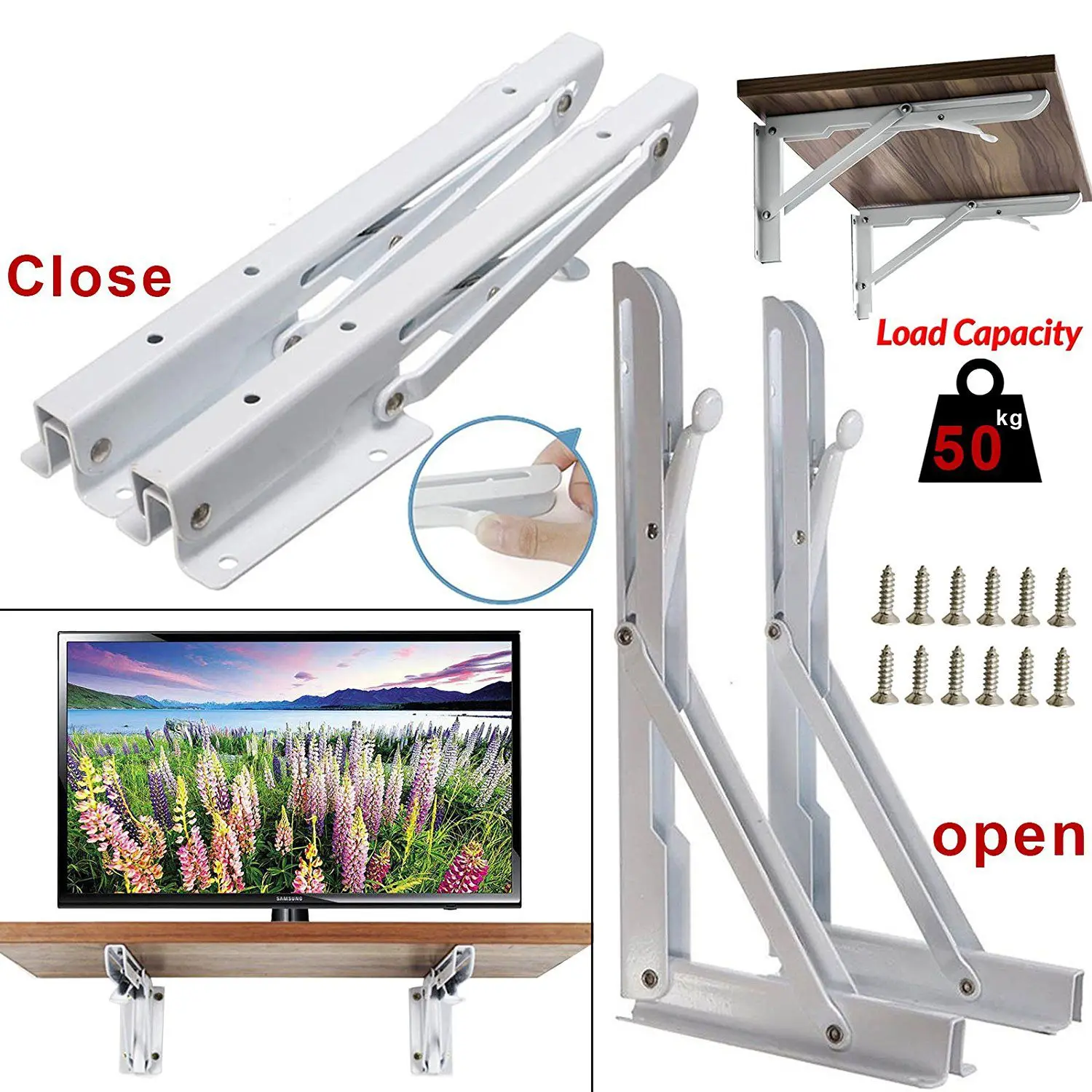 

2X Heavy Duty White 90 Degree Triangle-Wall Mounted Detachable Decorative Metal Angle Folding Display Shelf Bracket Racking Stor