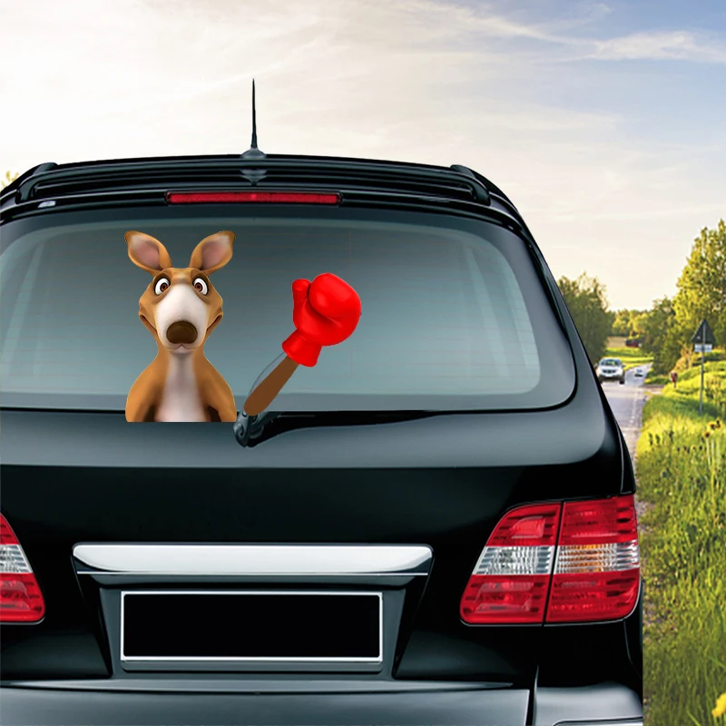 

A Funny Kangaroo Boxing Removable Waving Wiper PVC Rear Window Wiper Stickers Rear Windshield Car Styling Decorative Accessories