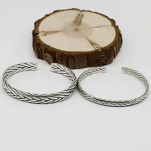 Ретро тайский серебряный простые гладкие Для мужчин и Для женщин модные Чиангмай ювелирные изделия ручной работы S925 пара стерлингового серебра открытые браслет