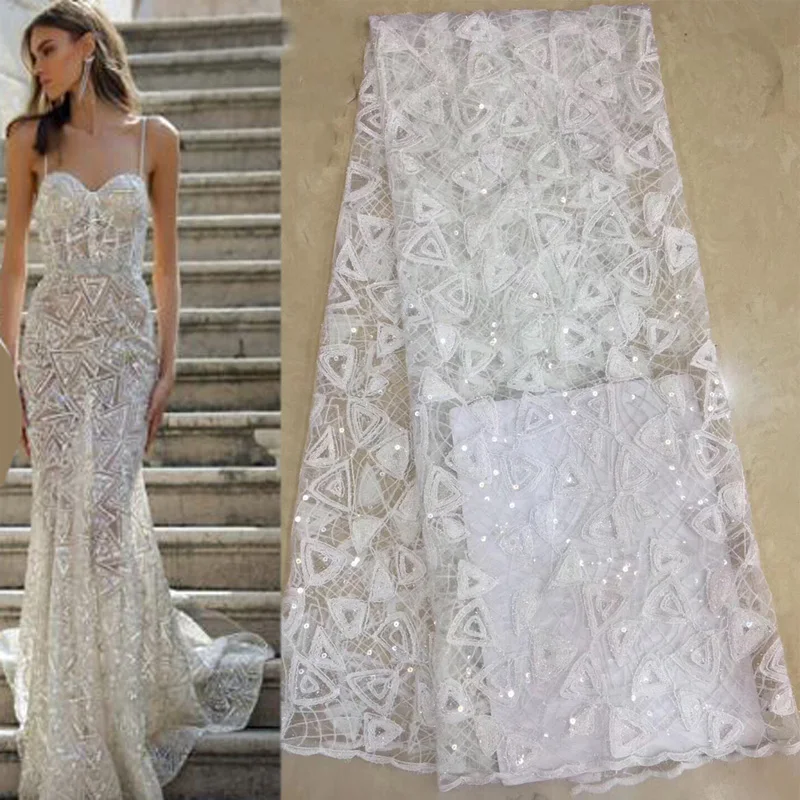 

(5yards/pc) fashion tulle lace fabric wonderful embroidered French net lace fabric with sequins for party dress FZZ130