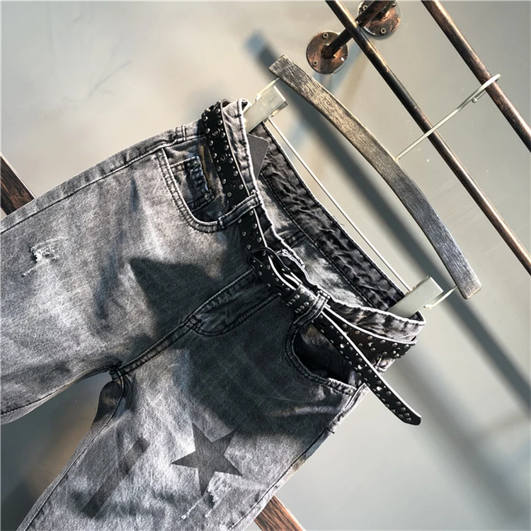 Размера плюс 26-31! Весна Новая мода вышитые печати повседневные джинсы для женщин с серым свободные средства ухода за кожей стоп штаны-шаровары
