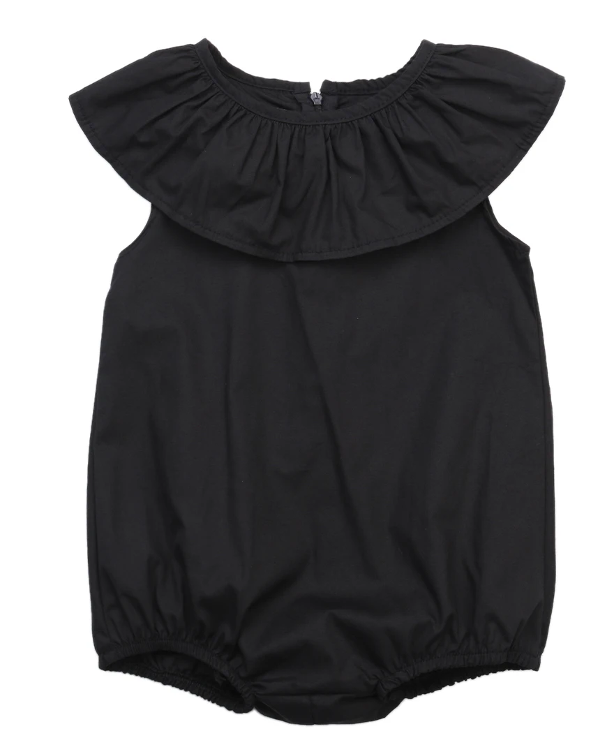 2018 Новая мода 2018 чистый черный для маленьких девочек детские повседневные наряды Ruflles Комбинезон пляжный костюм одежда