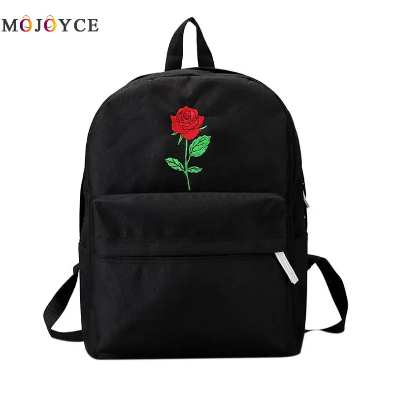 Mochila mujer lona Rosa flor bordado estudiante adolescentes niñas escuela Mochila bolsa de viaje Mochila negra Mochila femenina