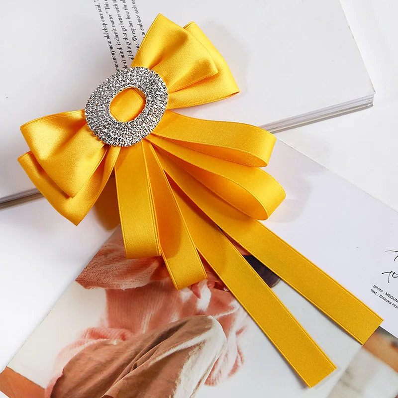 Новые Кристальные желтые тканевые Броши «бант» для женщин, шейный галстук из импортного материала для свадебной вечеринки, высокое качество, аксессуары для одежды 312