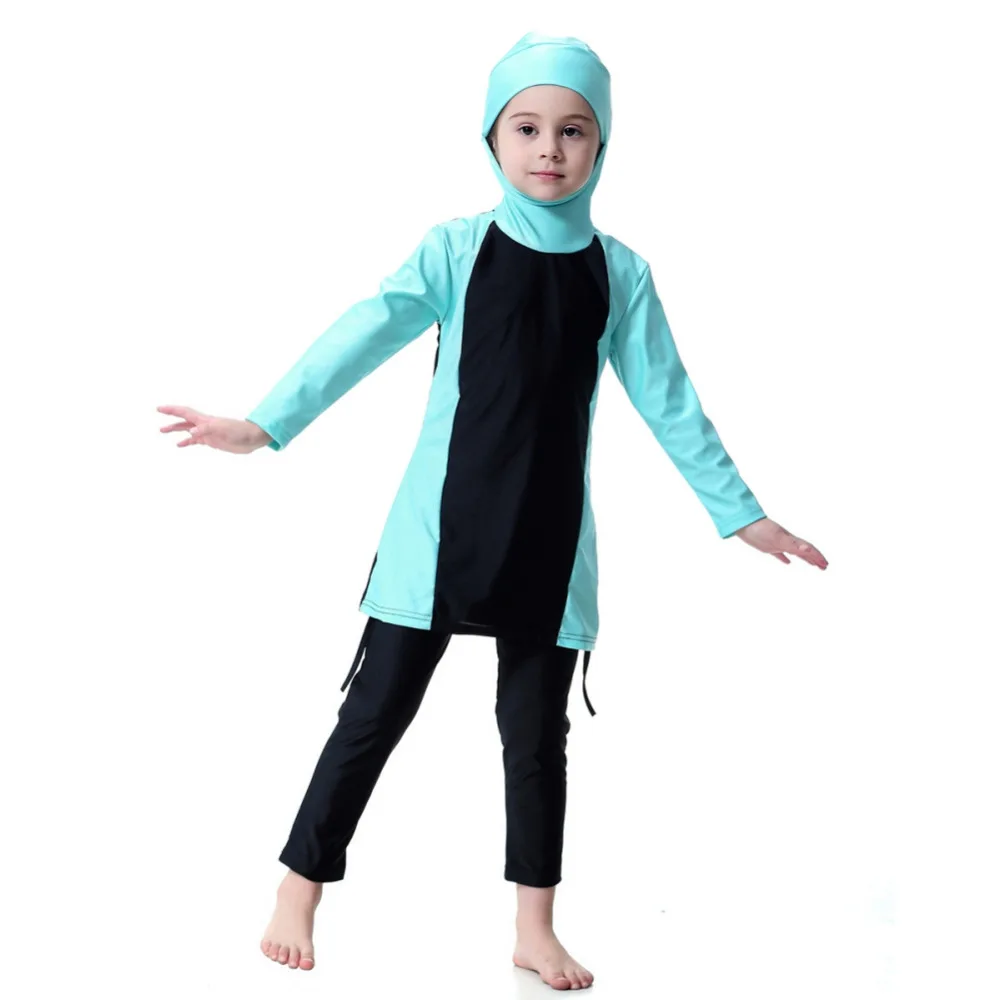 

Kids Girls Islamic Muslim Swimwear Modest Fit Full cover Kids Two piece Arab Swimsuit 3 Color