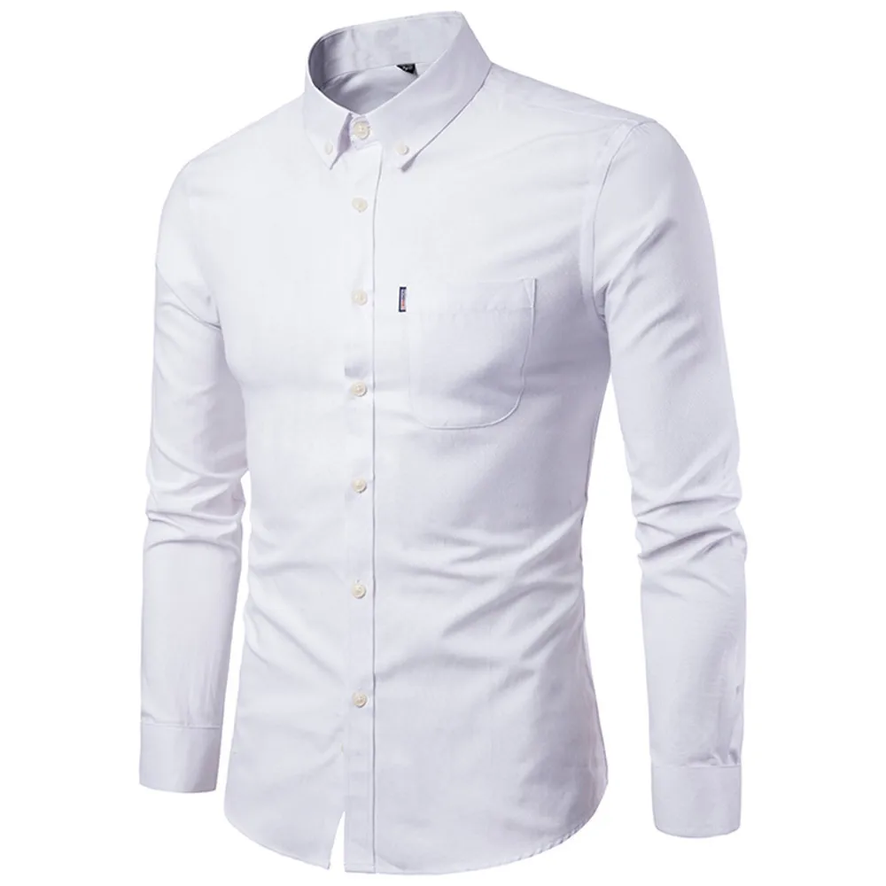 JAYCOSIN новая однотонная приталенная рубашка для мужчин с длинным рукавом размера плюс повседневные рубашки для мужчин официальная одежда рубашка Мужская s одежда M-5XL - Цвет: WH