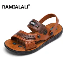 Ramialali Новая летняя обувь мужские сандалии коричневые уличные повседневные сандалии мужские Hombre PU кожаные сандалии