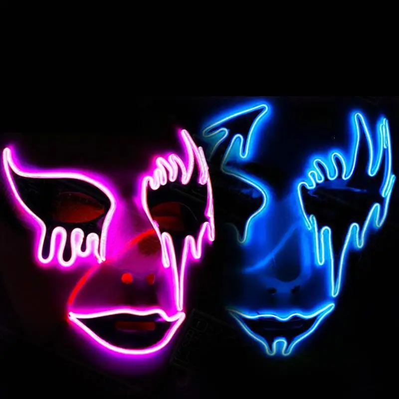 Halloween Glowing Mask EL Wire Scary Cosplay Decor mask Funny Glow In Dark LED Masks Festival