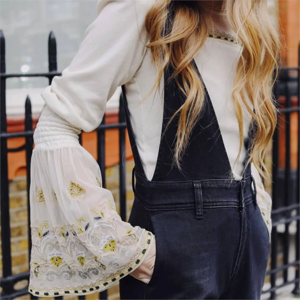 

Jastie Retro Slim Knitted Top O-Neck Patchwork Mesh Sexy Shirt Blouse Floral Embroidery Long Flare Sleeve Women Blouse Blusa Top