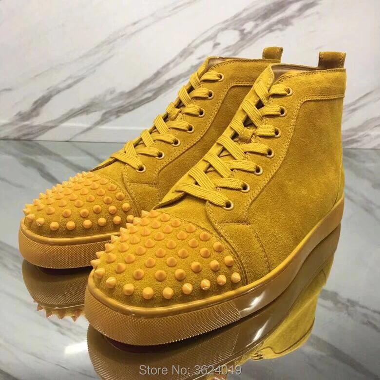 

High Cut Outdoor Sports cl andgz Orange Lace Up Rivets Front Red Bottom Shoes Sneakers Leather Loafers Men's Flat 2018 Footwear