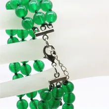 3row Fashion Natural Green Jades 8mm Round Bracelet Party Gifts Jewelry for Girls Accessories for Women's Jewelry 7.5inch Y102