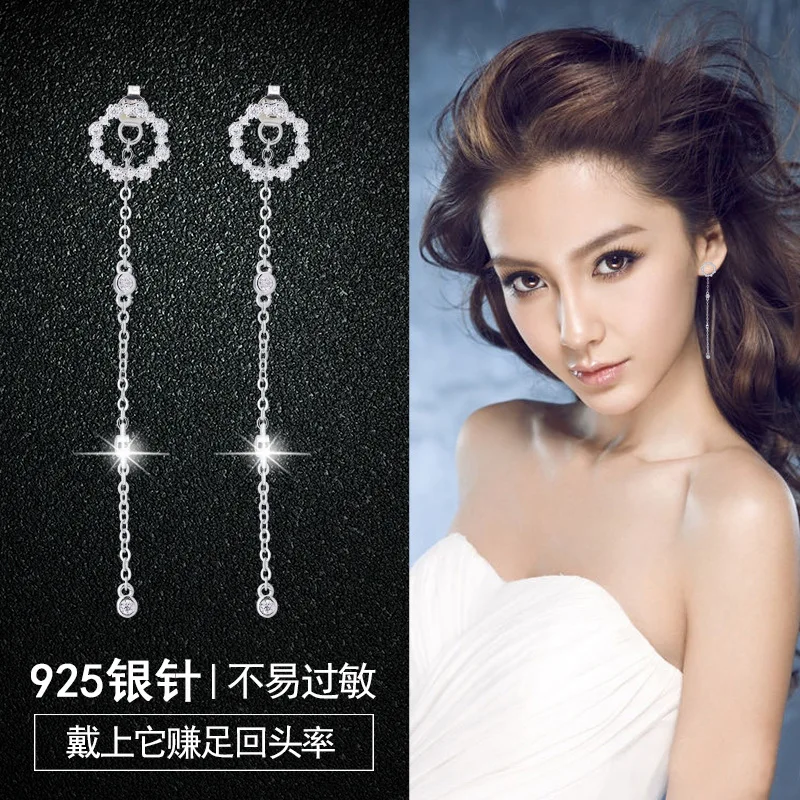 circle CZ long tassel earring Hypoallergenic fadeless fashion jewelry stud earrings for women girl Christmas gift