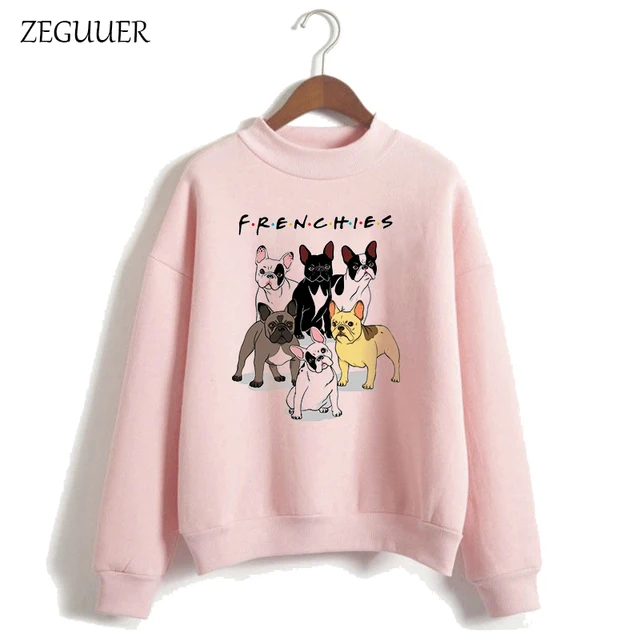 US $5.90 French Bulldog Kawaii Hoodies Sweatshirt Pink Print Harajuku Streetwear Fashion Tops Women Clothes