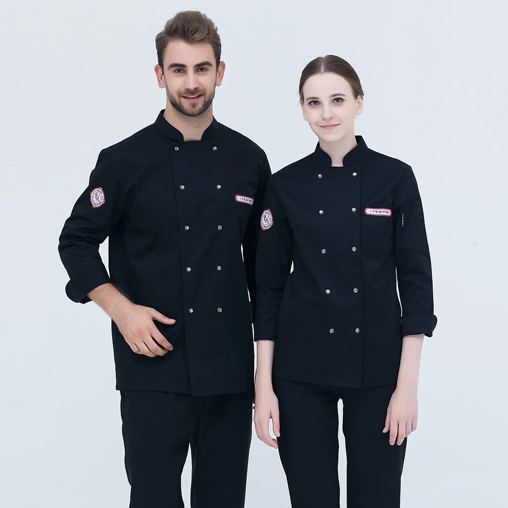 Для мужчин женщин двубортный длинный рукав шеф спецодежды Отель Ресторан Кухня шеф повар Питание униформа официанта одежда для готовки