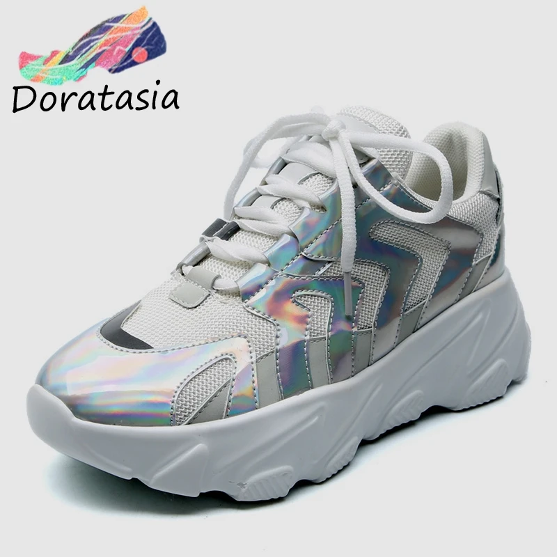 

DORATASIA 2019 Spring New INS Hot Women Laser Sneakers Ladies Thick Platform Shoes Woman Fashion Casual Tenis Footwear