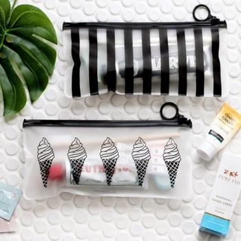 

New Summer Transparent Cosmetic Case Icecream Print Storage Organizer Pen Bag Women Waterproof Makeup Coin Bag Pouch
