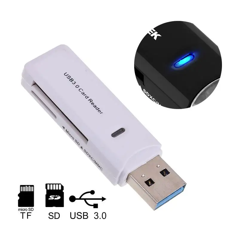 Mini USB 3,0 Высокое скорость Card Reader Поддержка TF SD MMC XC карты со светодиодный ным индикатором считыватели карт памяти