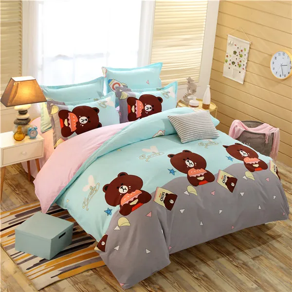 Pink Cartoon Small Bear Bedding Sets Cute Bear Bed Linen Duvet Cover