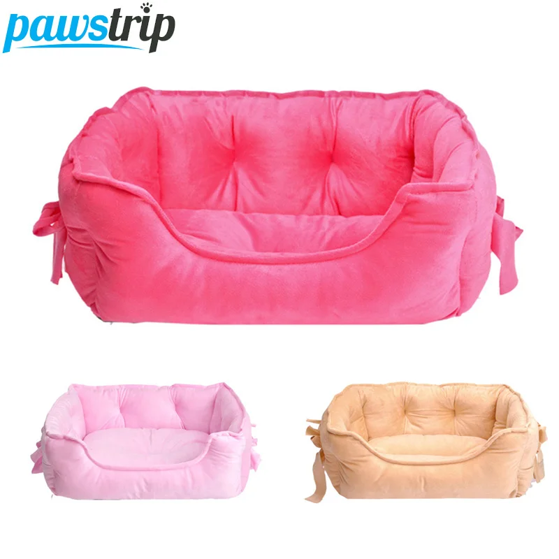 cheap pawstrip Cute Bow Princess Dog Bed Winter Soft Puppy Bed Sofa Warm Cat Bed House Teddy Pomeranian Pet Bed For Dog Cats S L