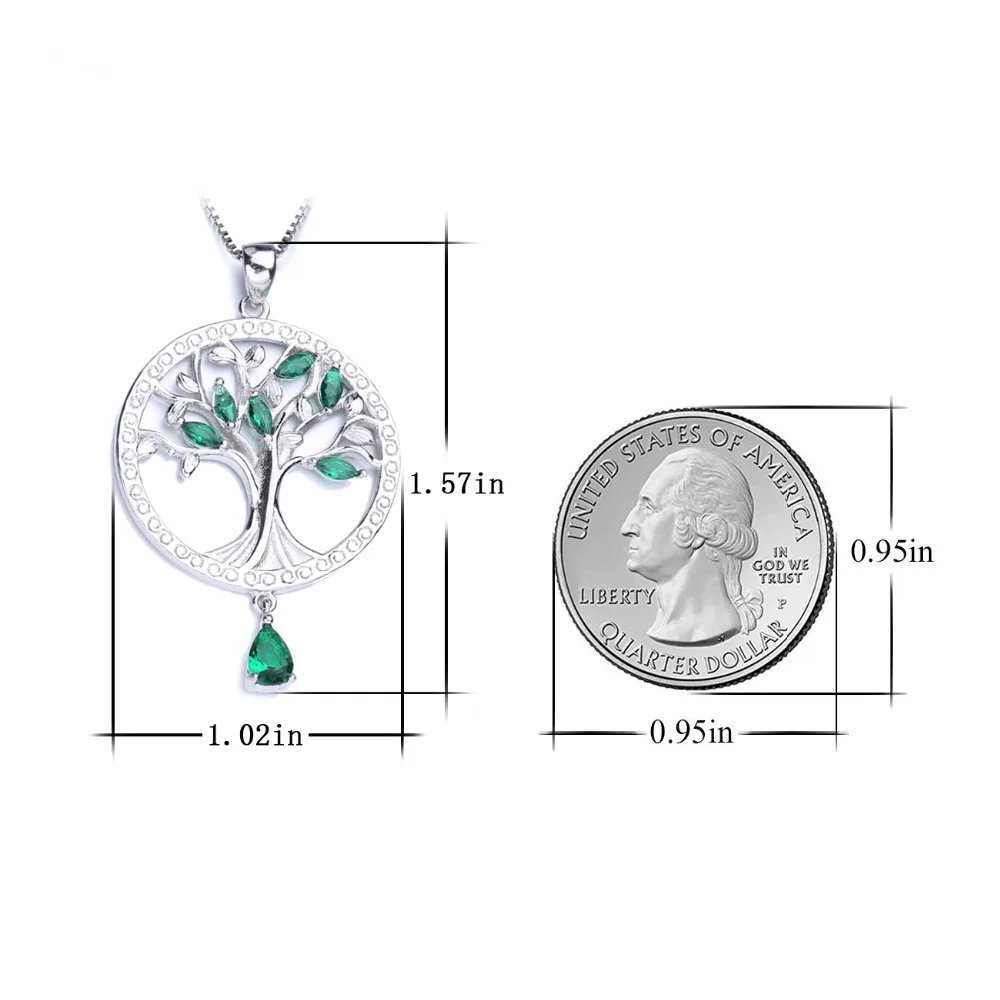 FENASY жизнь ожерелье дерево для женщин Модный Зеленый Кристалл 925 пробы серебряное дерево жизни круглый кулон ювелирные изделия