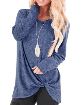 

2018 Hot Women Tshirt Sexy Long Sleeves One Shoulder Twist Knot Front T Shirt Plus Size Women Tee Tops Multi-color
