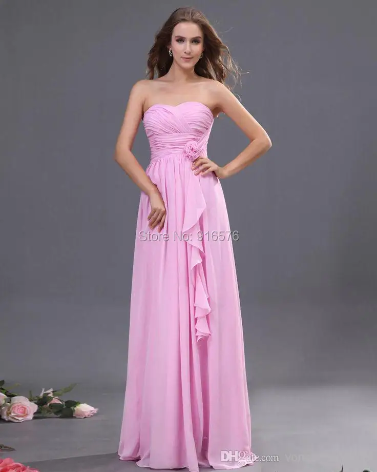 Pink Chiffon Bridesmaid Dresses 2015 Sweetheart Cheap A Line Long Maid