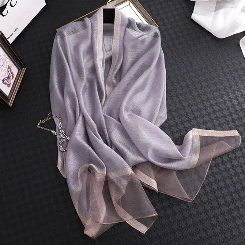 

Brand 2019 solid silk scarf women scarves shawls and wraps pashmina muslim chiffon hijab foulard femme beach stoles bandana