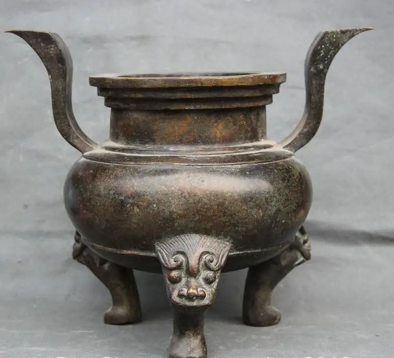 

Details about 12" Marked Chinese Palace Bronze 3 Foot Beast Head Handle Incense Burner Censer