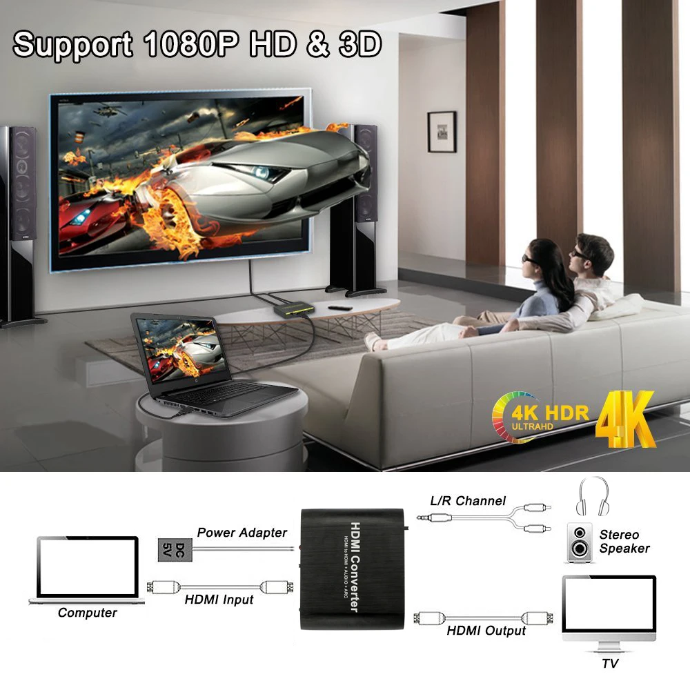 4K HDMI 2,0 сплиттер аудио экстрактор 5,1 4K 60HZ YUV4: 2: 0 HDCP 1,4 HDMI ARC для PS4 Pro HDTV ПК ноутбука