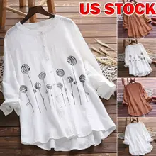 Women Boho Long Sleeve Tunic Blouse Cotton Flower Print Button Shirts Tops Plus Size Women Boho Long Sleeve Tunic Blouse Cotton Flower Print Button Shirts Tops Plus Size