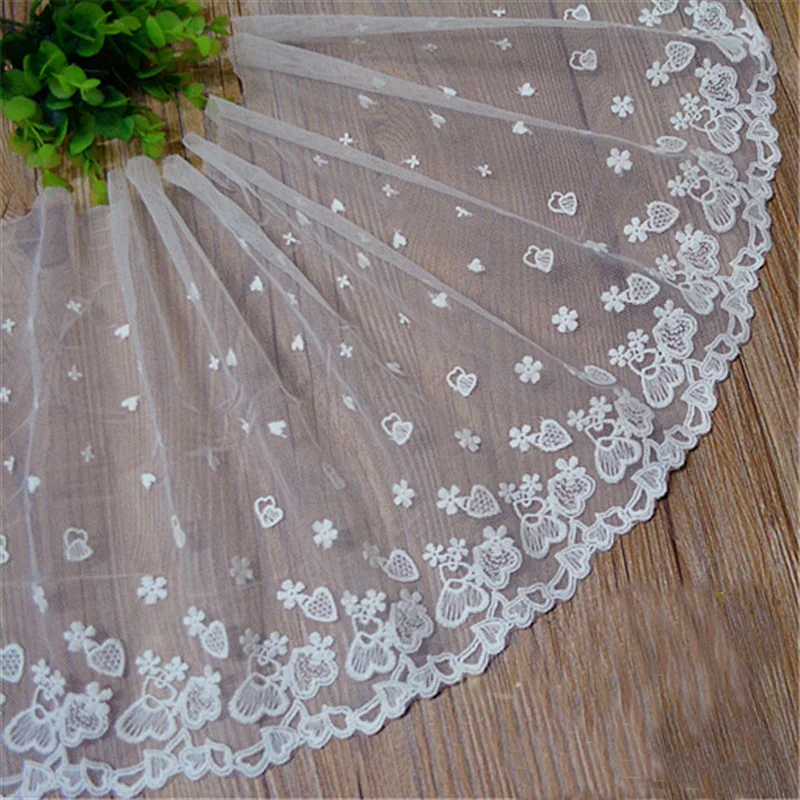 

25cm Width Tulle Flower Wedding Embroidered Heart Diy Handmade Patchwork Lace Edge Trim Ribbon Top Sewing Supplies Craft-HY