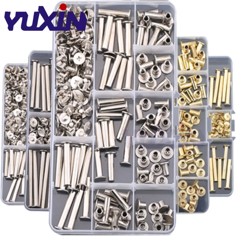 

180pcs Nickel/Brass Plated Chicago Screws Assortment Kits,Snap Rivet Books Butt Screw Kits,Photo Album Binding Screw Assort Kits
