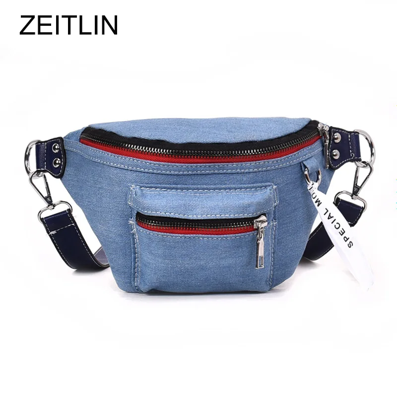 

2018 Fashion Denim Waist Bag Female Fanny Packs Lady's Belt Bags Women Travel Chest Bag Hight Quality bolso cintura S496