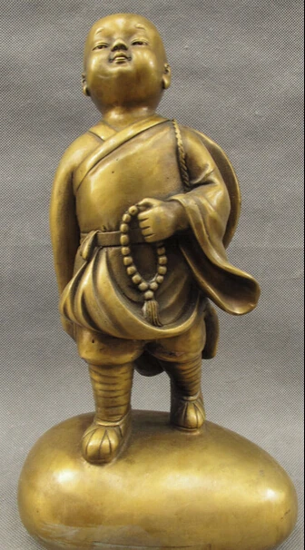 

JP S0608 12" Folk Chinese Bronze Buddhism Pray Bless Young Monk Buddha Statue Sculpture Discount 35%