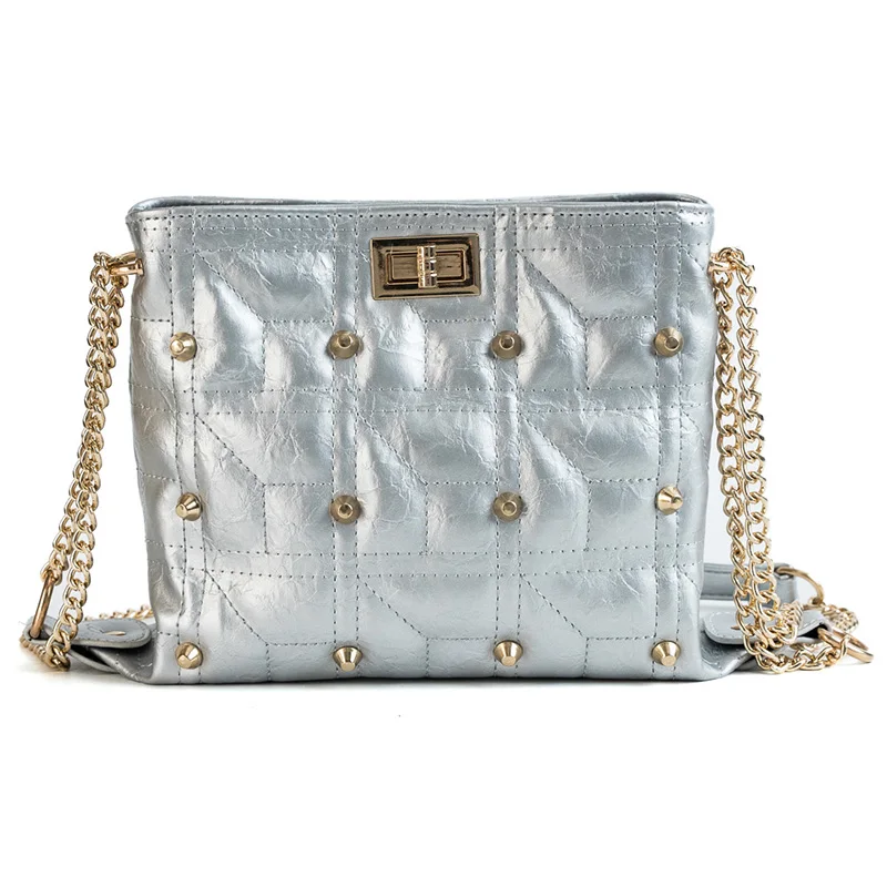 

Women Handbag 2018 PU Leathers Small Solid With Rivet Shoulder Bag Fashion Style Elegant Women Hasp Shoulder Bag