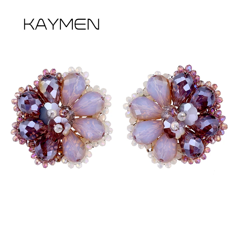 

Unique Design Flower Crystal Stud Earrings By Handmade Golden Plated Gilr Women Loved Beads Earrings Fashion Jewerly EA-04102