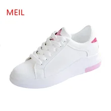 Сезон: весна–лето женские белые туфли на плоской подошве женские туфли-лодочки с Повседневное дышащие кроссовки из pu кожи Для женщин Модная обувь на плоской подошве; Туфли на шнуровке