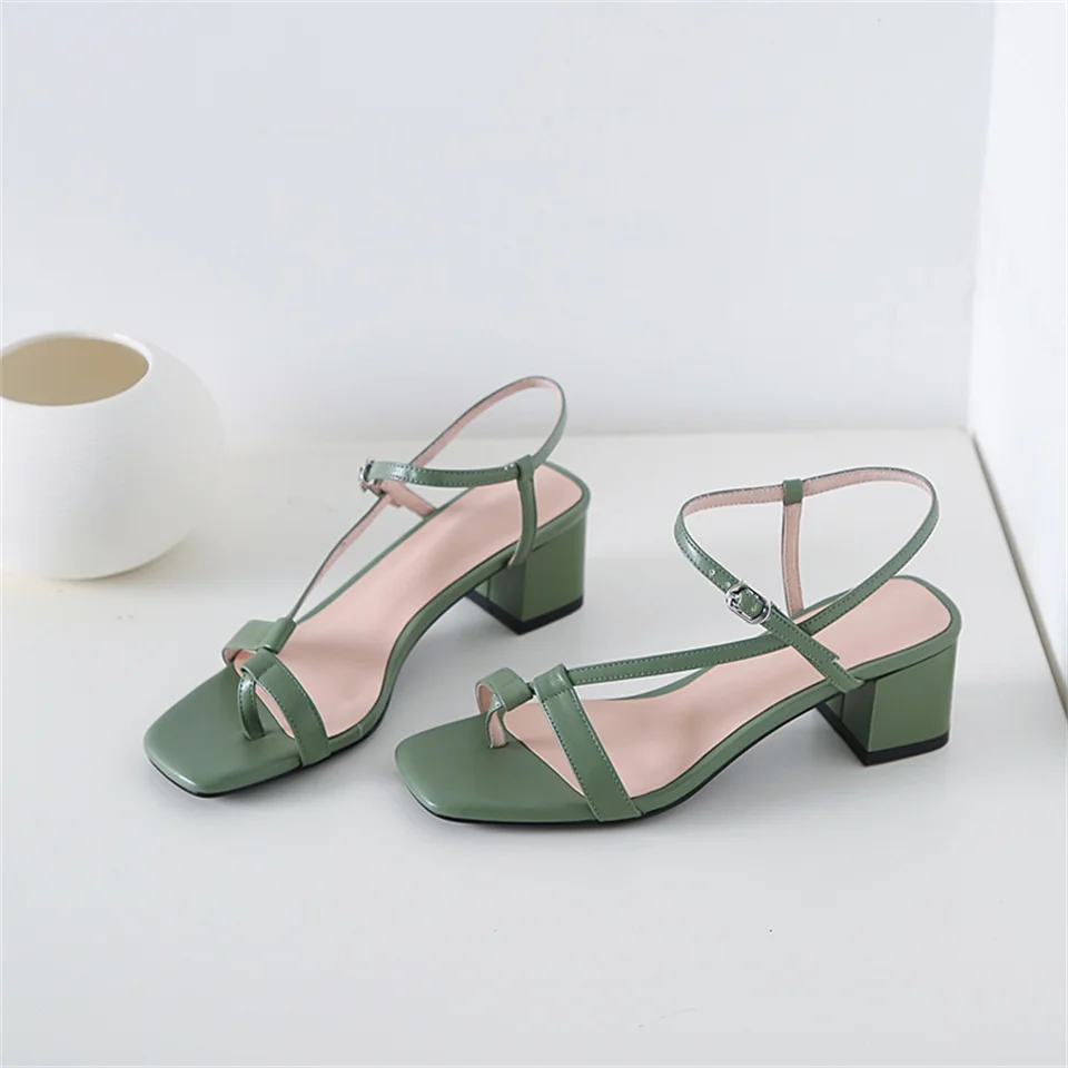 

Summer women's sandals fashion thin belt design real leather fabric comfortable lining 5CM thick high heel women shoes