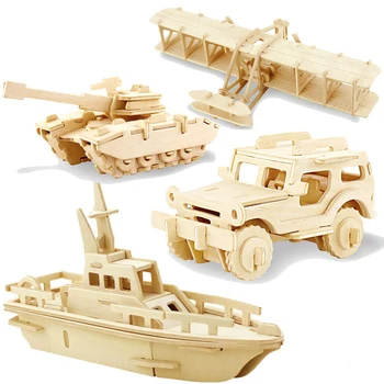 

DIY Creative 3D Wood Puzzle Toy Dinosaur Animal Tank Vehicle Model Set Assembled Education Toys For Children Kids