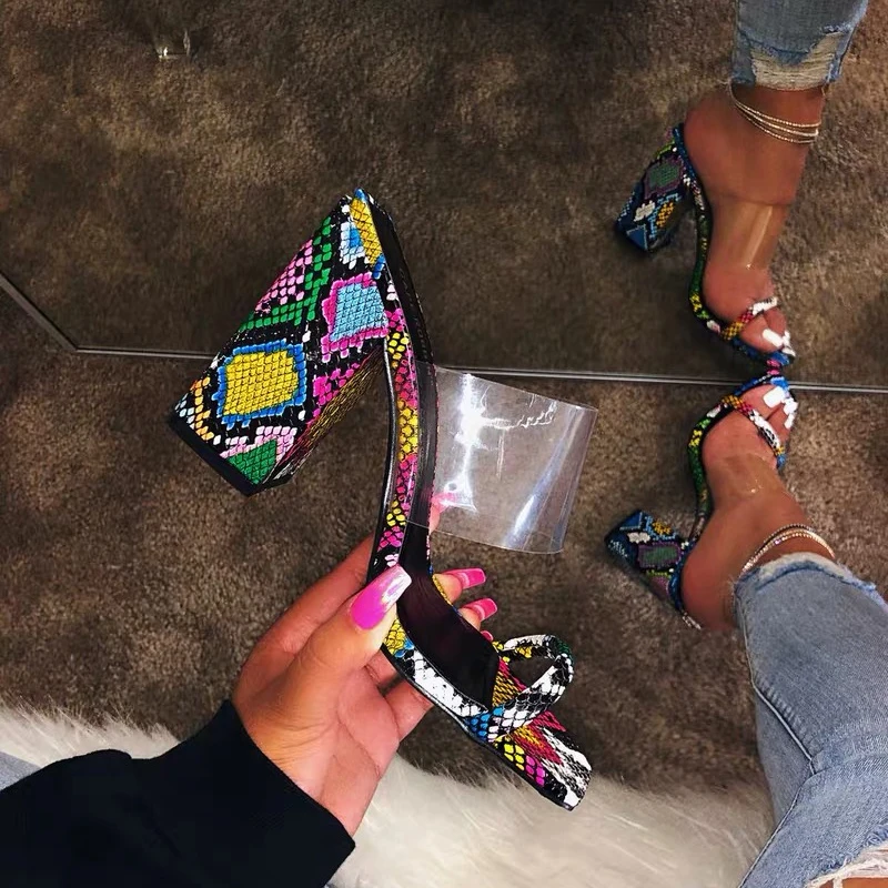 

Summer Slides Women Sandals Square Open Toe Block High Heels Slip On Transparent Slippers Sexy Party Pumps Slides Flip Flops