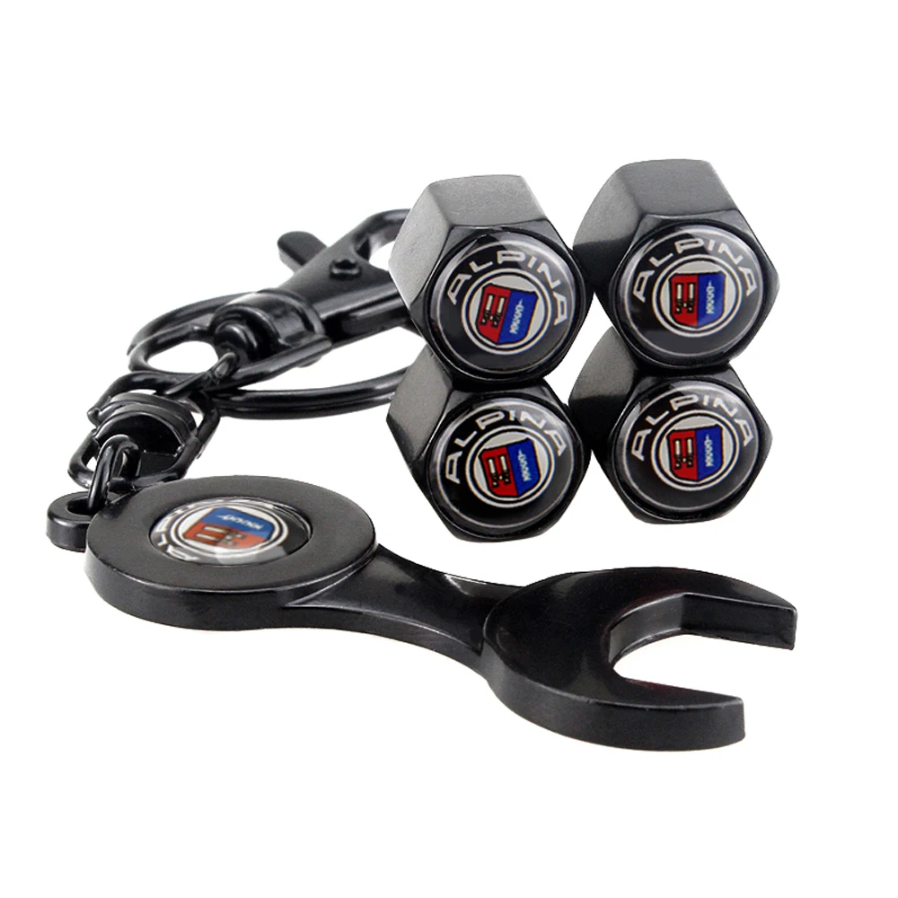 Car Styling Wheel Tire Valve Caps Cover With KeyChain For BMW ALPINA