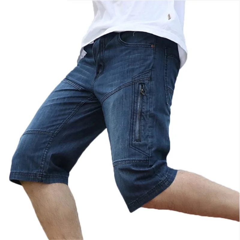 Мужские летние повседневные джинсовые шорты, большие размеры, модные строчки на молнии, с карманами, летние тонкие хлопковые брендовые джинсы, 44, 46, 48, повседневные шорты