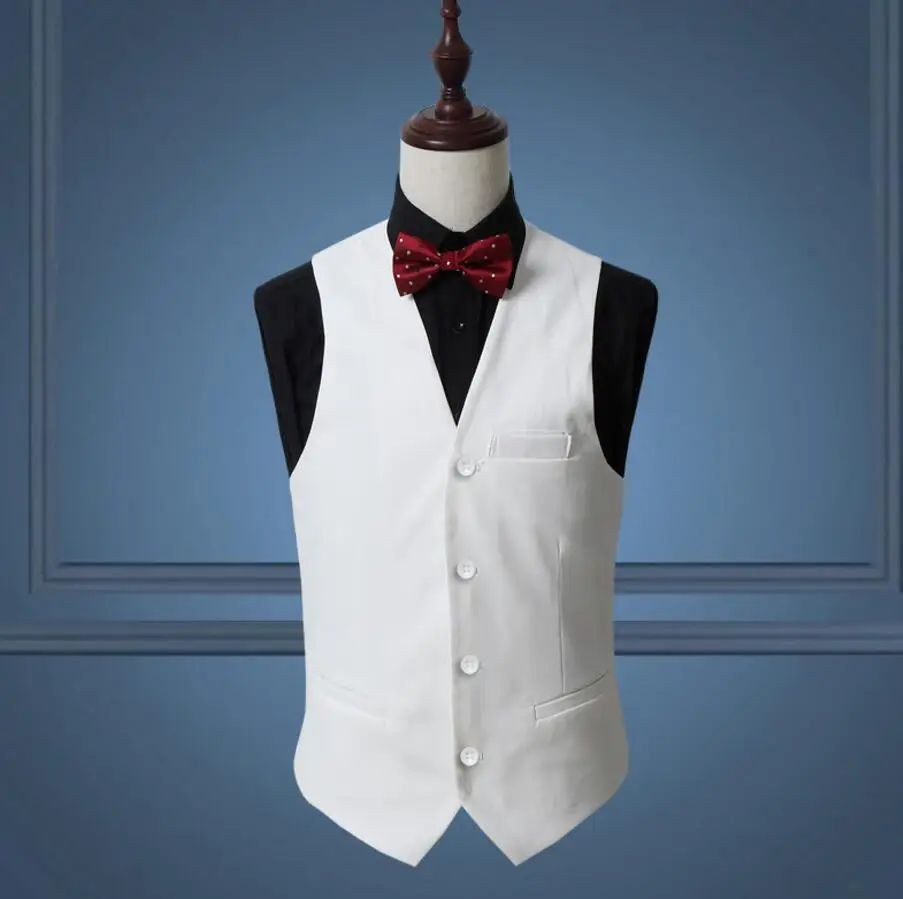23-1 Red Elegant Men's Suit Vest Pure Black Blue White Single-breasted Slim Dress Business Vest Men's Prom Wedding Vest