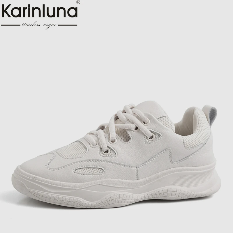 

KarinLuna women's leisure Fashion INS Whole White Genuine Leather Women chunky sneakers Shoes Woman Leather Women Shoes 35-42