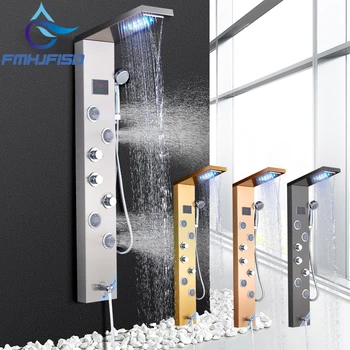 

LCD Temperature Display Bath Shower Panel Stainless Steel LED Tower Shower Column with SPA body nozzle Nozzle Massage Jets