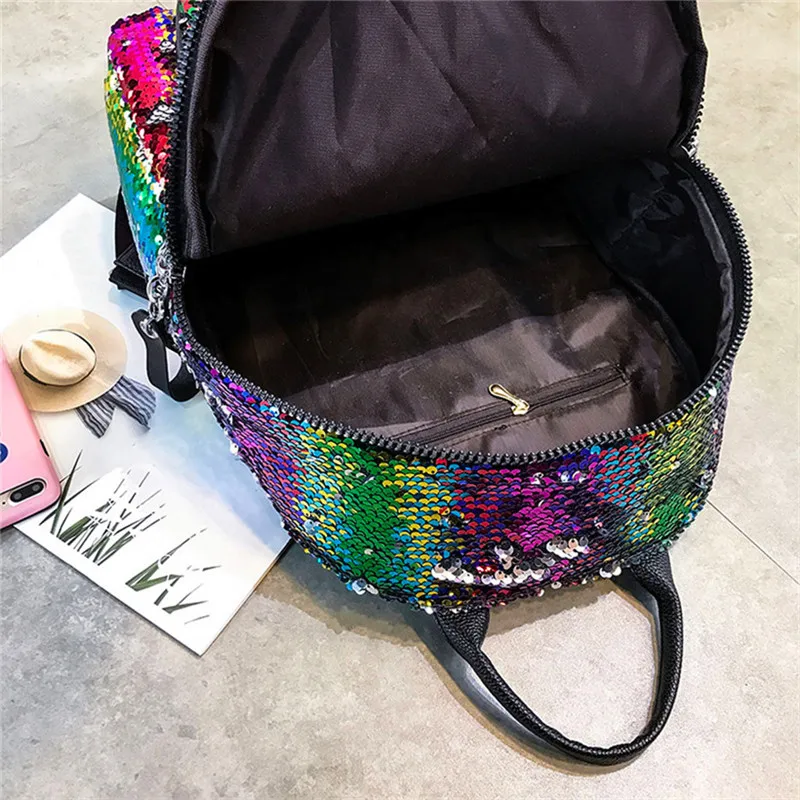 Женский рюкзак с блестками, элегантный дизайн, блестящий женский рюкзак для девочек-подростков, школьная сумка на молнии, цветные маленькие дорожные сумки, рюкзак Mochila