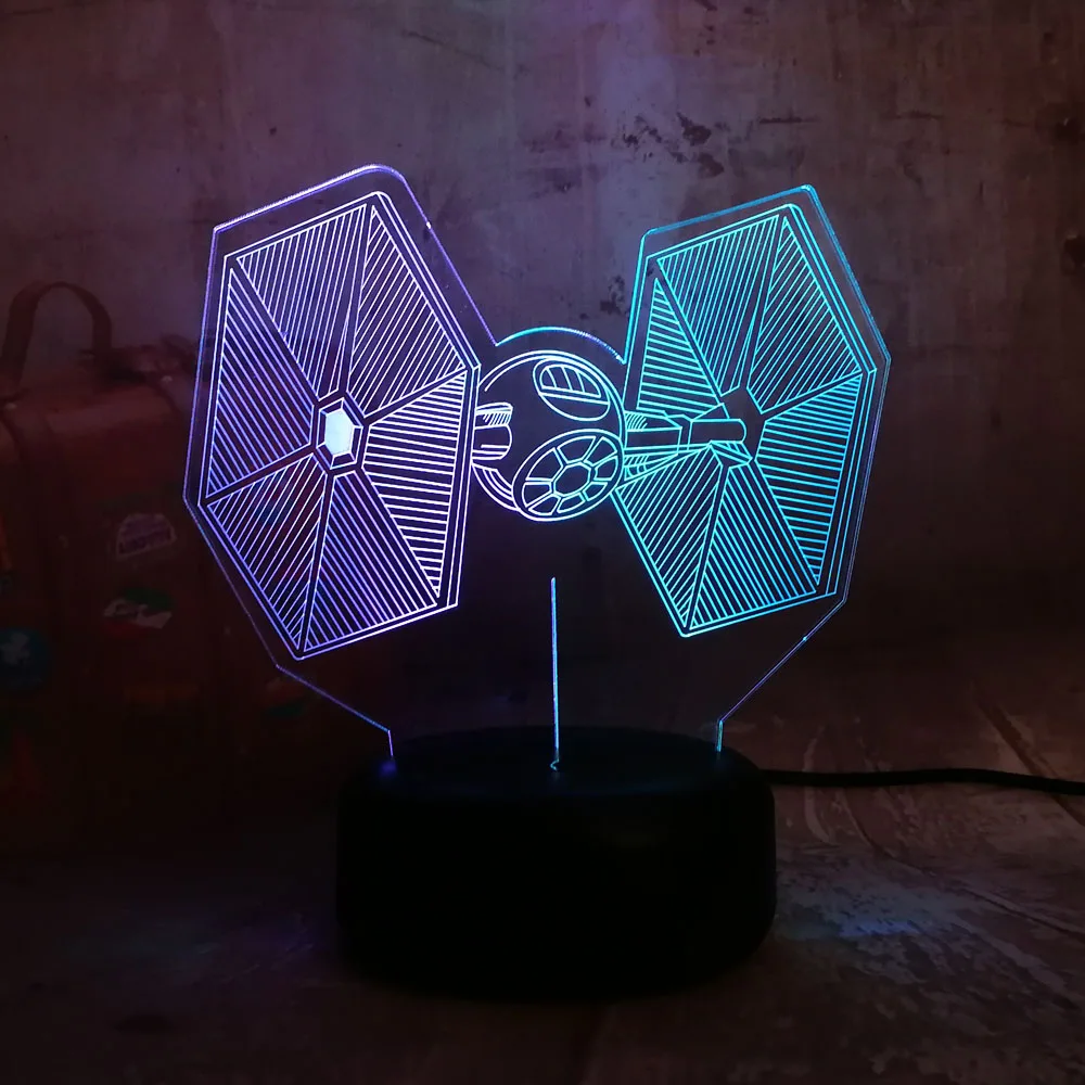 Новинка Звездные войны истребитель TIE RGB 3D светодиодный 7 Смешанные двойной Цвет изменить Настольный лампа, ночник Light День рождения