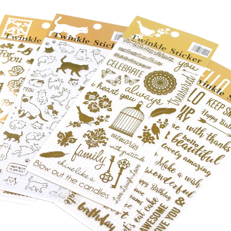 

Bullet Journal Sticker Metallic Gold Scrapbooking Sticker Cats Vintage Titles Sticker