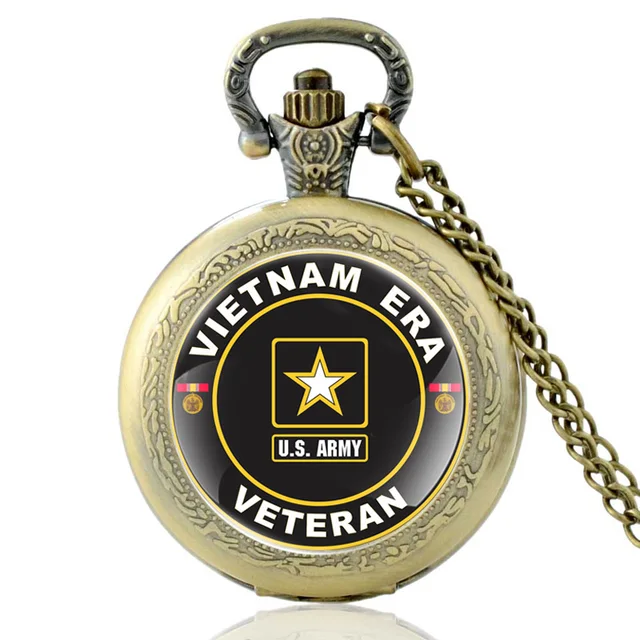 Antique Bronze Vietnam Era Veteran Quartz Pocket Watch Classic Men US Army Milit Antique Bronze Vietnam Era Veteran Quartz Pocket Watch Classic Men US Army Milit